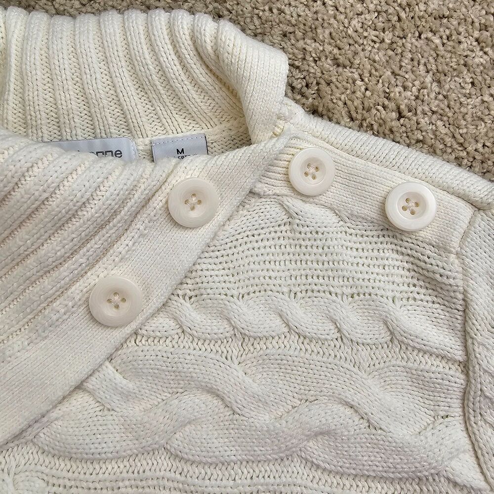 Liz Claiborne Ivory Cable Knit Cowl Neck Sweater Medium Cozy Preppy - Picture 4 of 13